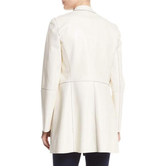 LKNW ST JOHN Nautical Alabaster Navy Reversible Leather Long Jacket Size 2 $2495 - Picture 4 of 9